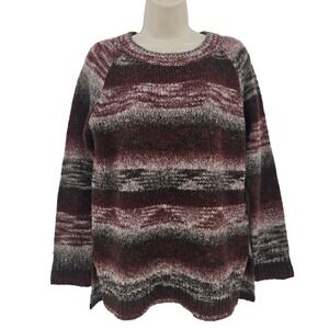 Harley Davidson Sweater Women S Burgundy Gray Stripe Knit Wool Raglan Cozycore